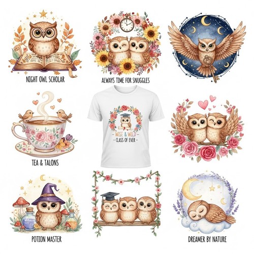 Cute owl dtf iron transfers - cute,